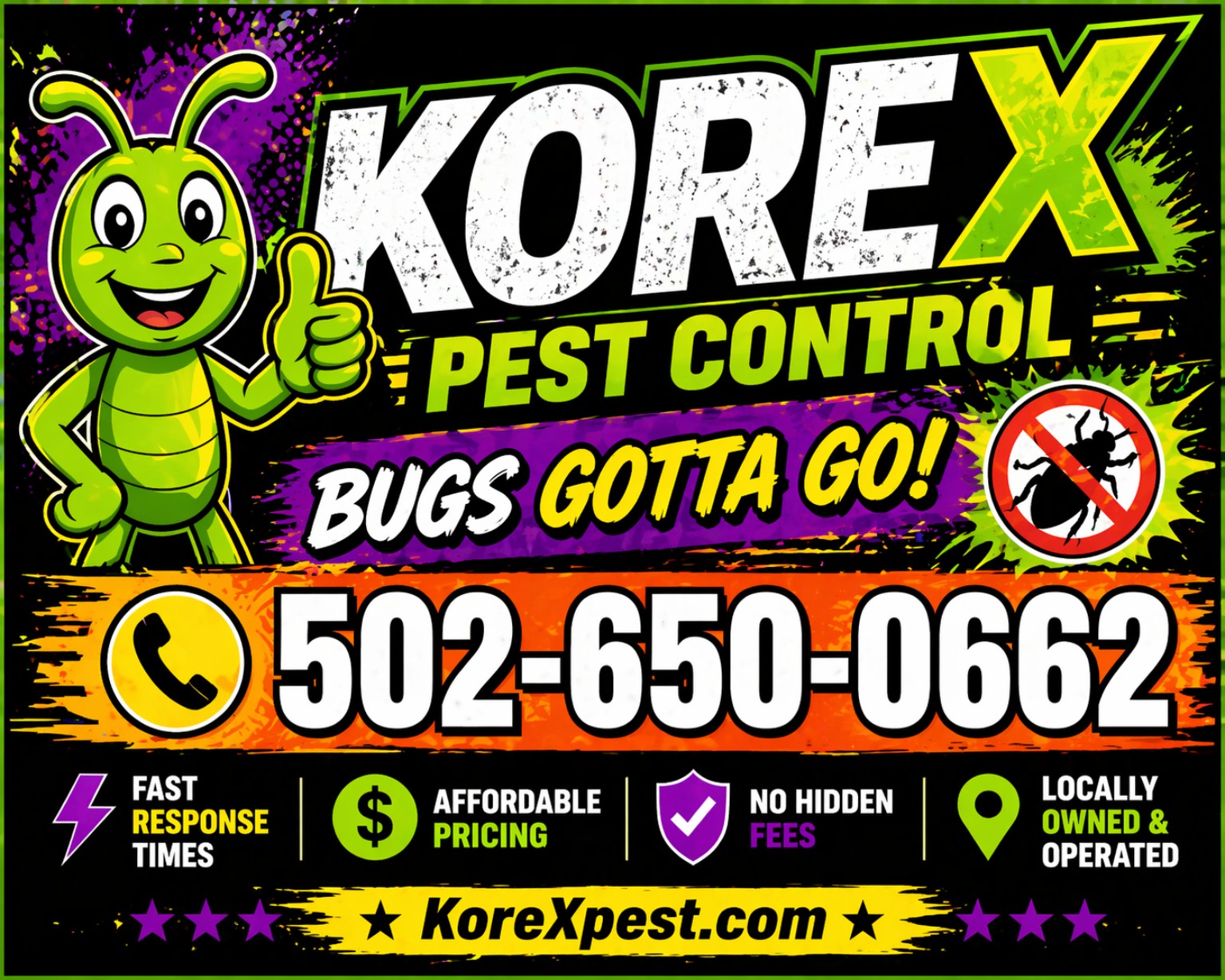KoreX Pest Control logo and phone number